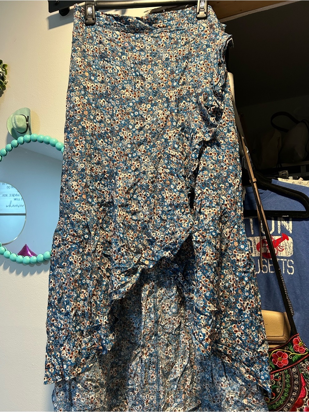 Sonoma Blue Floral Ruffle High-Low Skirt